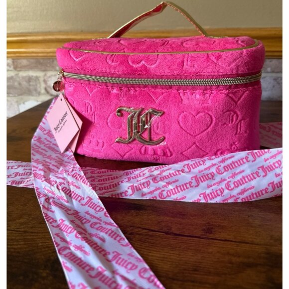 Juicy Couture Pink Velour Vanity Bag Cosmetic Case With Gold Logo - Picture 2 of 16